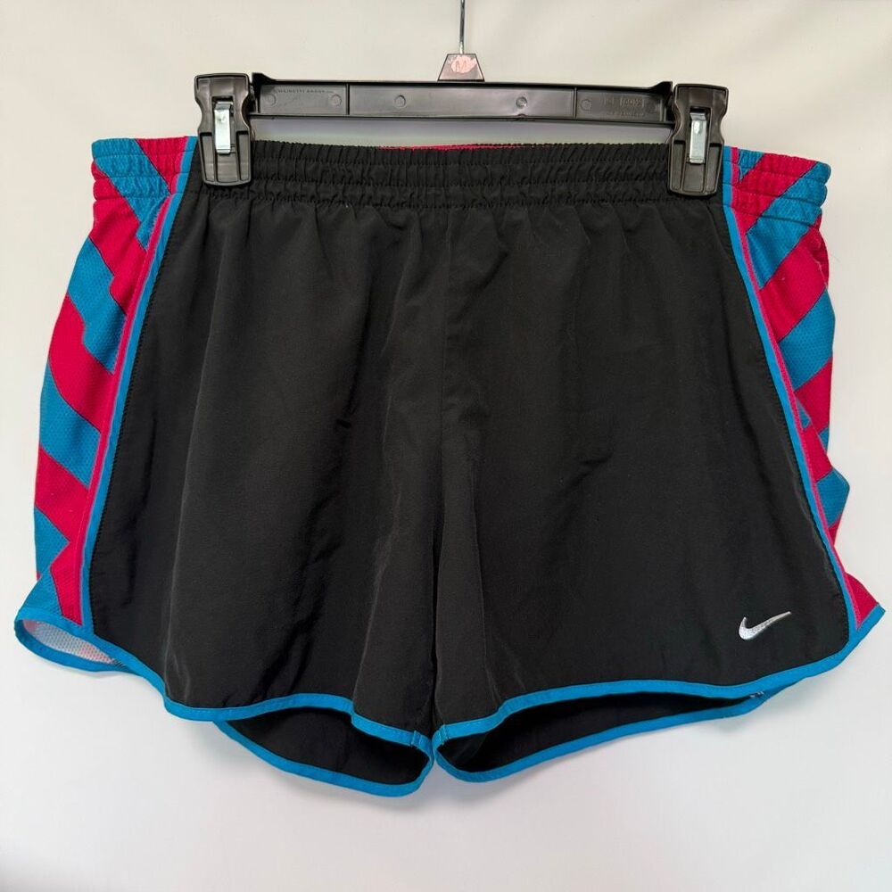 Nike dri fit Women’s black red blue lined running short size large